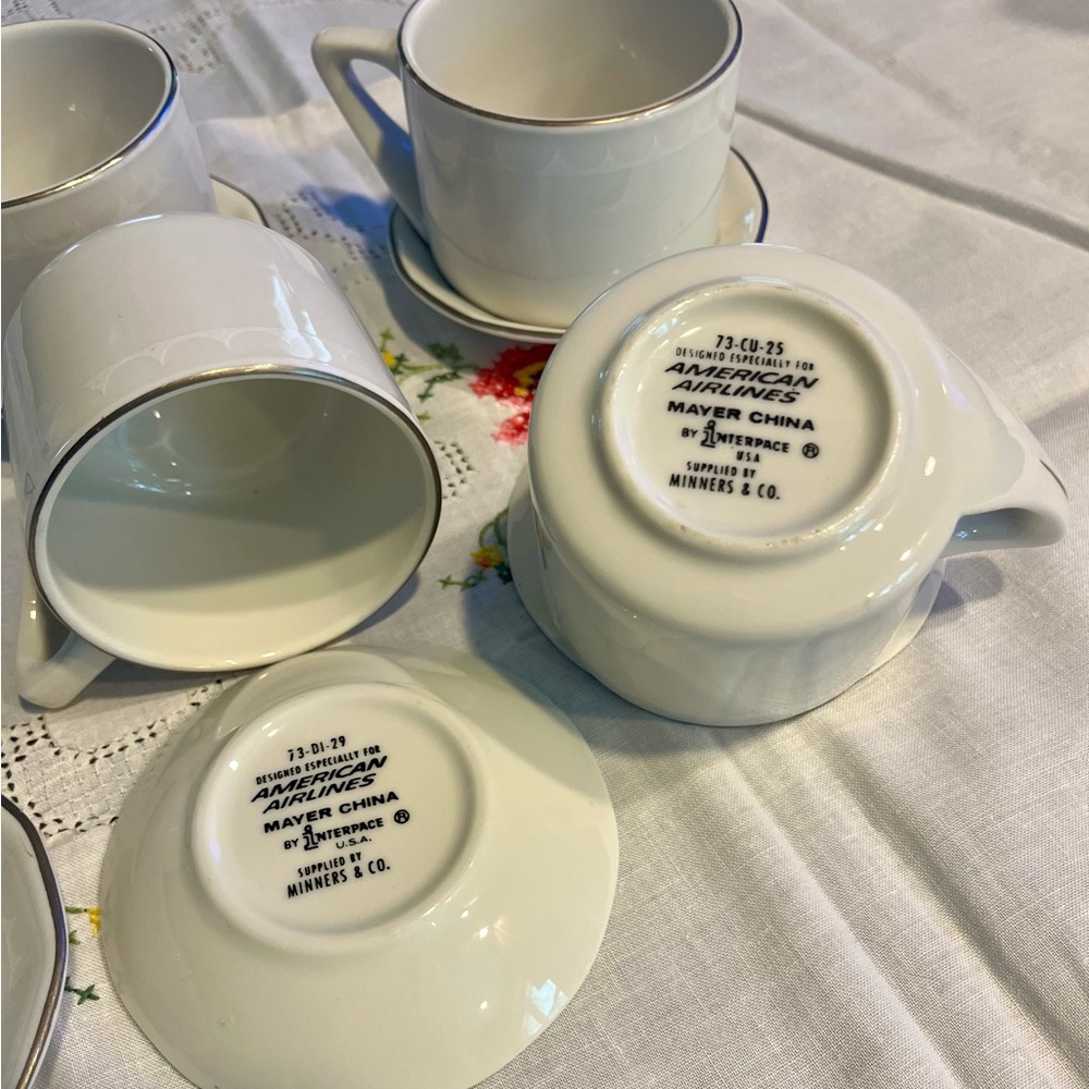 Vintage American Airlines White Porcelain Tea Cup and Saucer Set